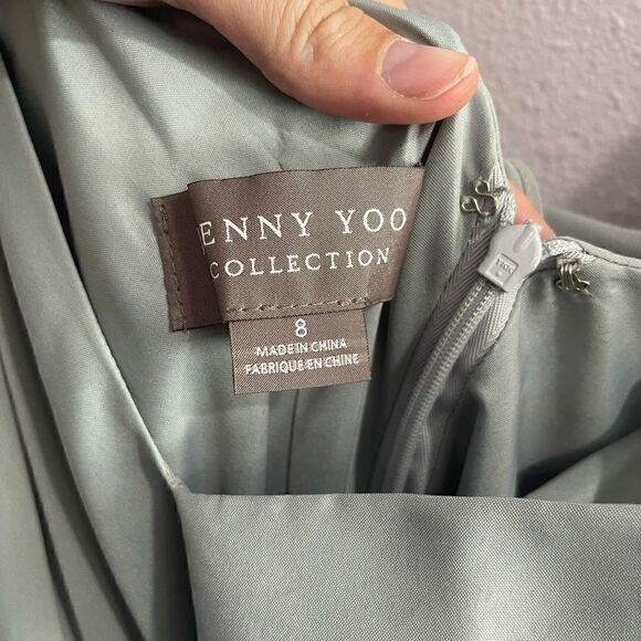 Jenny Yoo Collection Cassie Mineral Green Gray Dress Sz 8 - Picture 6 of 10